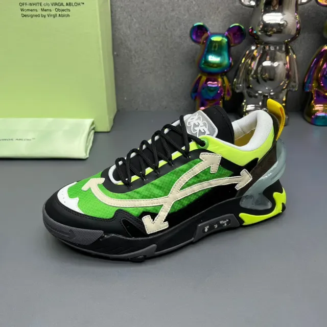 Off-White Noir Vert Malla Layered et Suède Motif Flèche Diagonale Chunky Sneakers 3