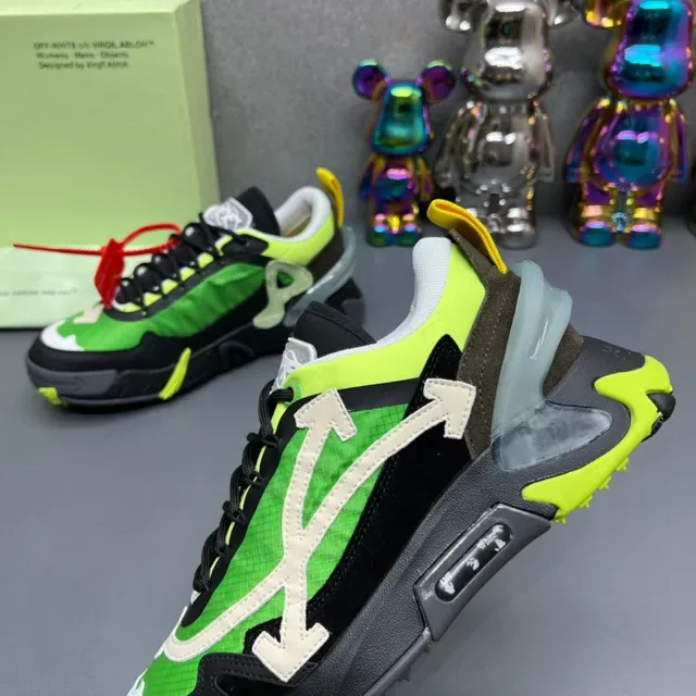 Off-White Noir Vert Malla Layered et Suède Motif Flèche Diagonale Chunky Sneakers 5