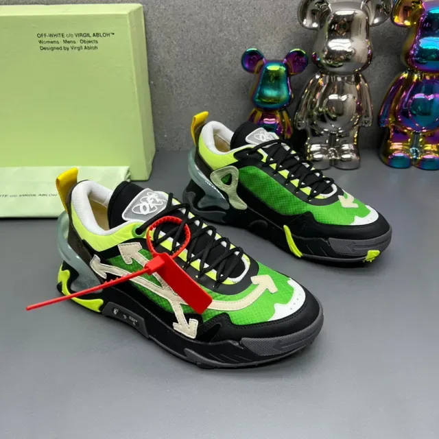 Off-White Noir Vert Malla Layered et Suède Motif Flèche Diagonale Chunky Sneakers 8