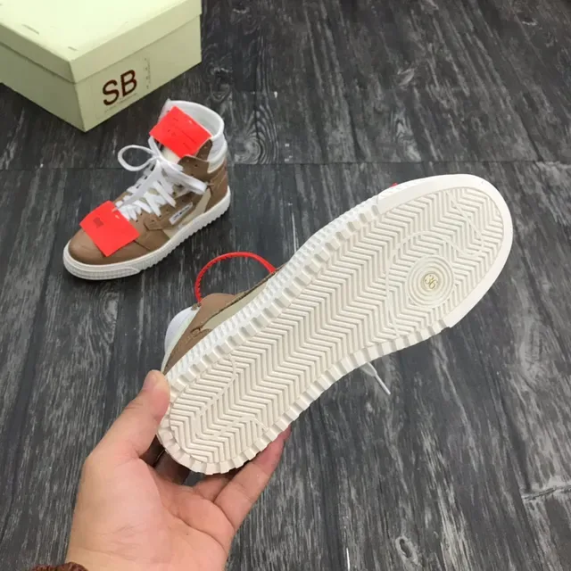 Off-White Brown Beige High-Top Mixed-Material Lifestyle Sneakers 2