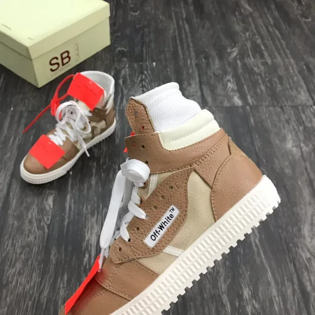 Off-White Brown Beige High-Top Mixed-Material Lifestyle Sneakers 3
