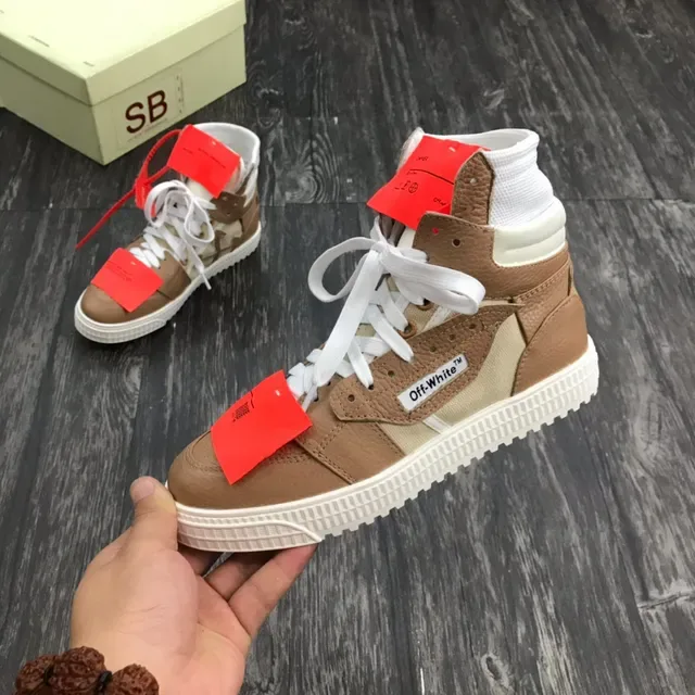 Off-White Brown Beige High-Top Mixed-Material Lifestyle Sneakers 5