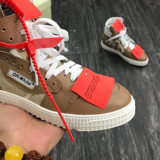 Off-White Brown Beige High-Top Mixed-Material Lifestyle Sneakers 6
