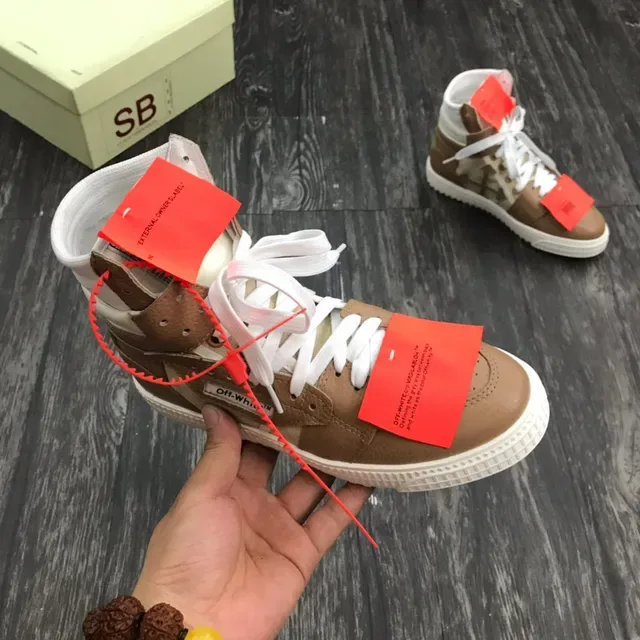 Off-White Brown Beige High-Top Mixed-Material Lifestyle Sneakers 7