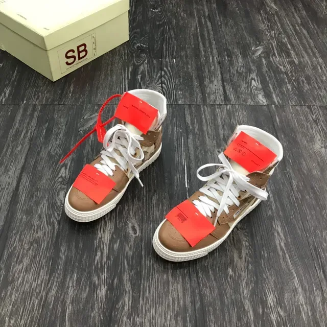 Off-White Brown Beige High-Top Mixed-Material Lifestyle Sneakers 8