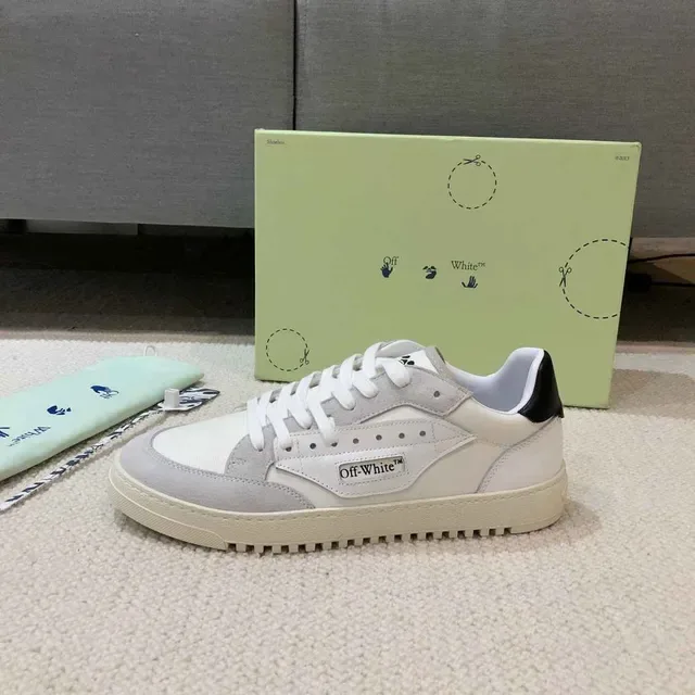 Off-White Fund Gray Tênis Lifestyle com Construção de Couro-Suede Painelado de Canote Baixo 9