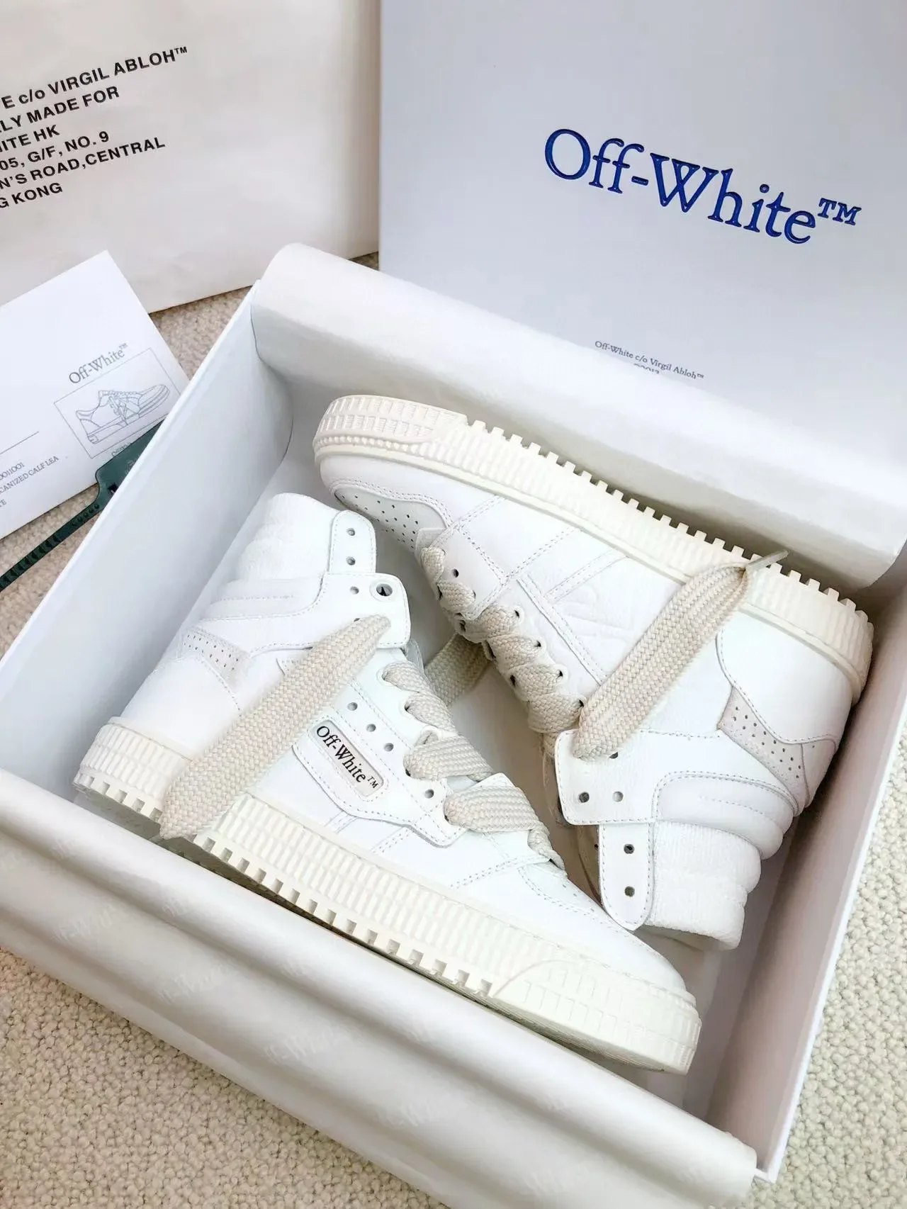 Off-White حذاء أسلوب حياة عالي الارتفاع بيج مثقوب أصبع حذاء أسلوب حياة 2