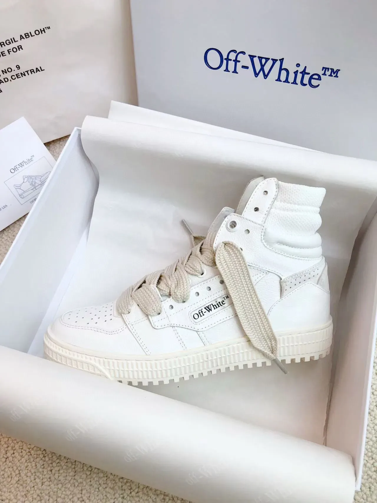 Off-White حذاء أسلوب حياة عالي الارتفاع بيج مثقوب أصبع حذاء أسلوب حياة 8