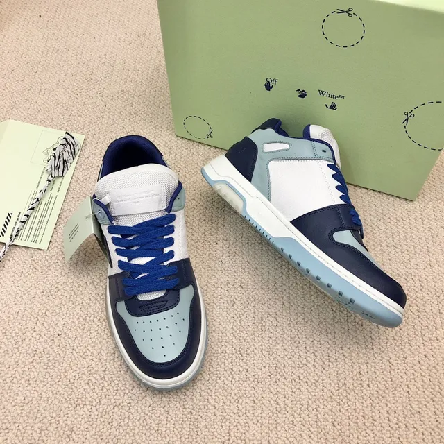 Off-White Navy Layered Panel Construction Perforated Toe Cap Lifestyle Sneakers 5