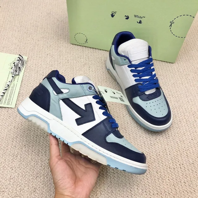 Off-White Navy Layered Panel Construction Perforated Toe Cap Lifestyle Sneakers 6