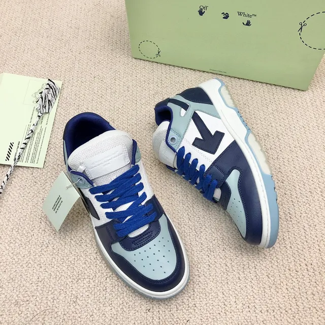 Off-White Navy Layered Panel Construction Perforated Toe Cap Lifestyle Sneakers 7