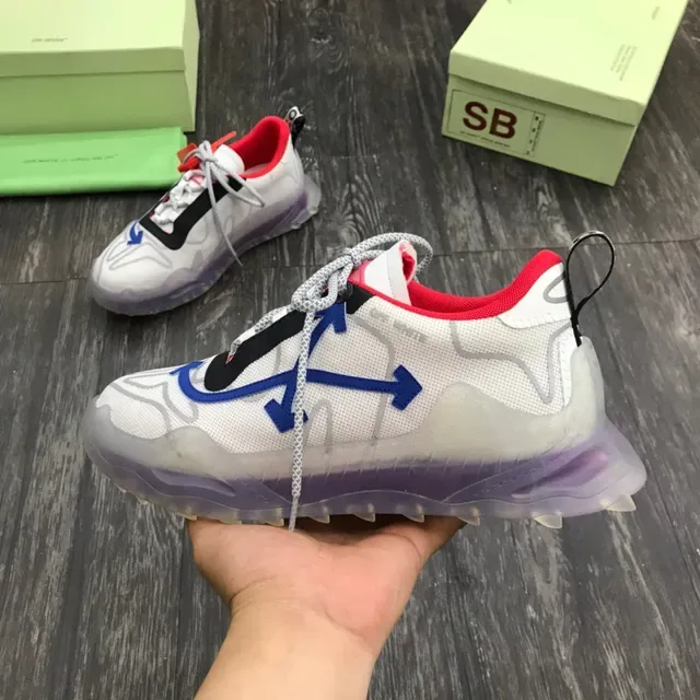 Off-White Runner أبيض أحمر أزرق شفاف سميك حذاء رياضي 4