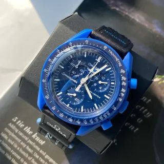 Omega Blue Black PVD-Coated Case Fabric NATO-Style Strap Mechanical Watch