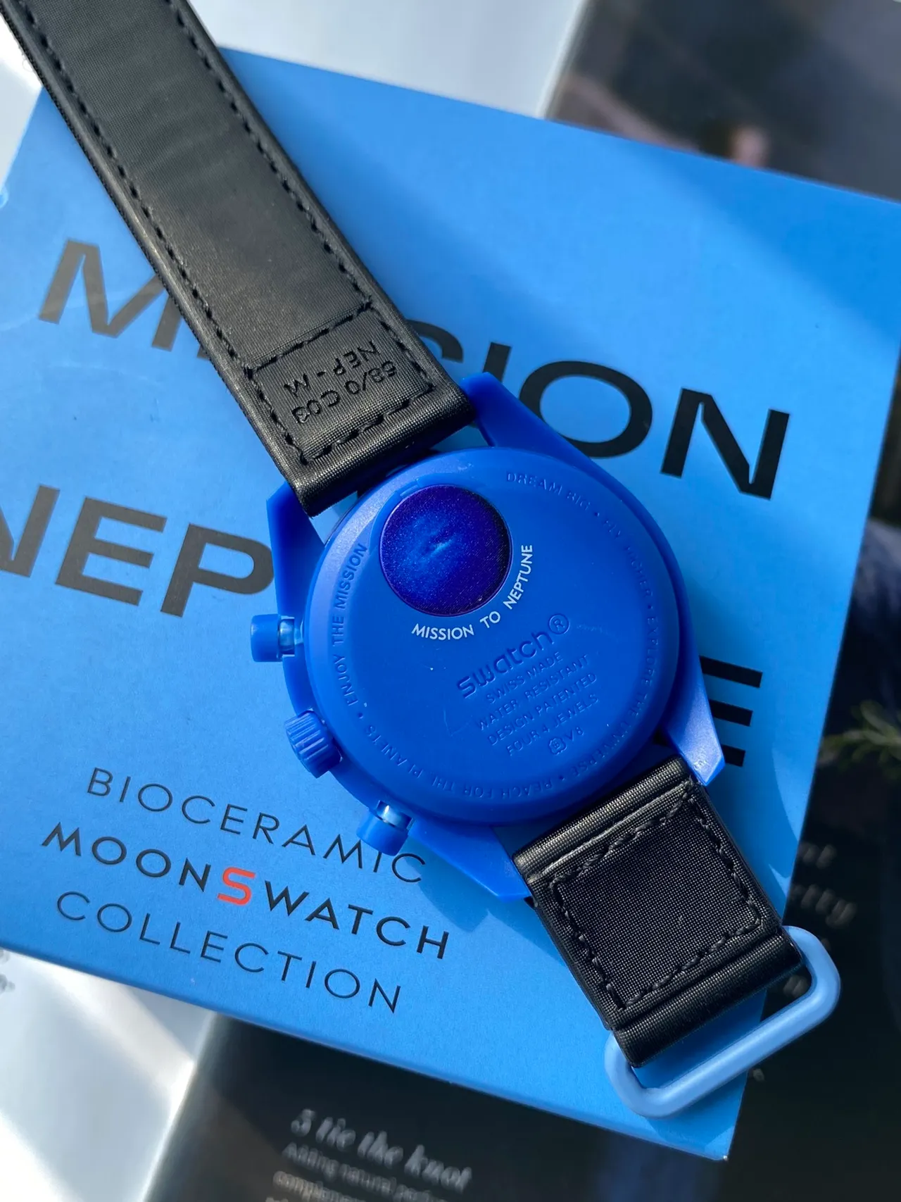 Omega Blue Black PVD-Coated Case Fabric NATO-Style Strap Mechanical Watch 4