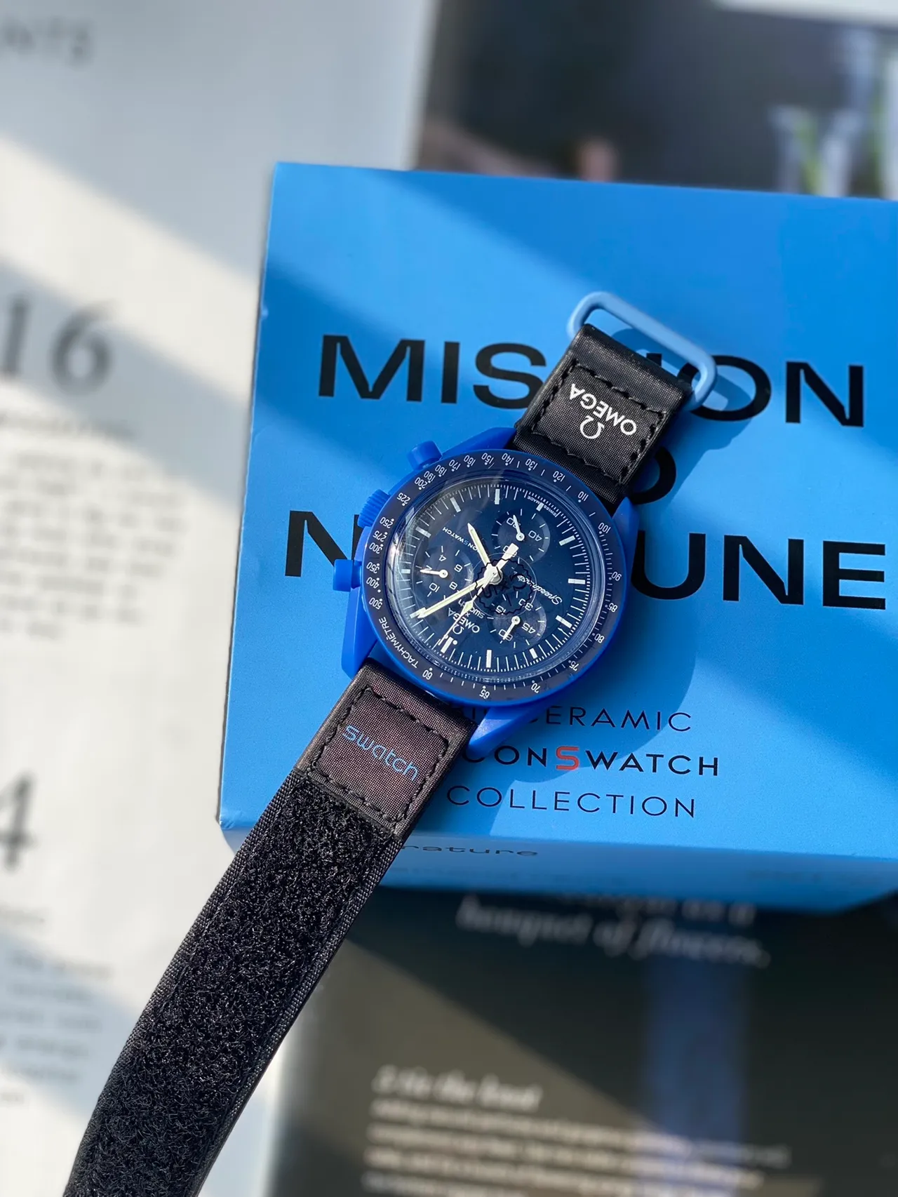 Omega Blue Black PVD-Coated Case Fabric NATO-Style Strap Mechanical Watch 5