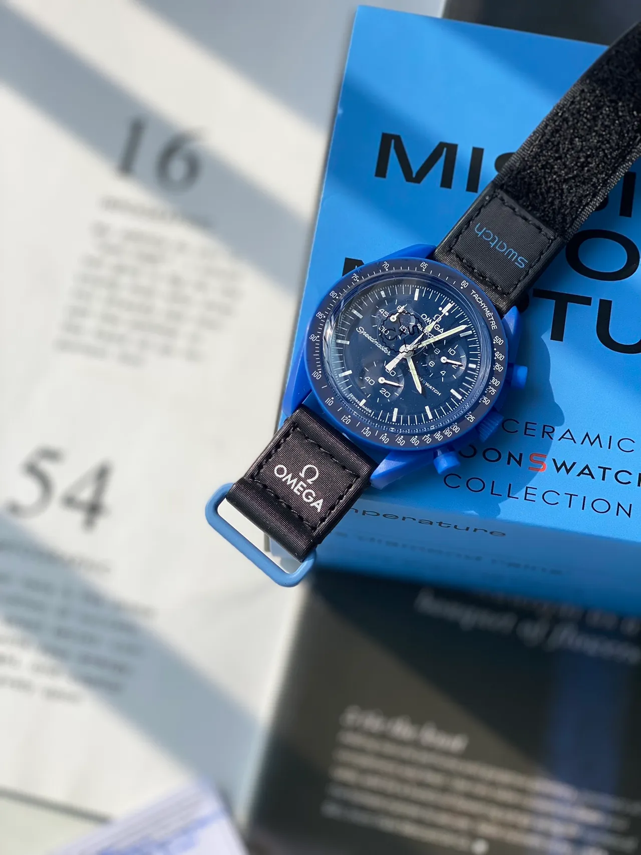 Omega Blue Black PVD-Coated Case Fabric NATO-Style Strap Mechanical Watch 6