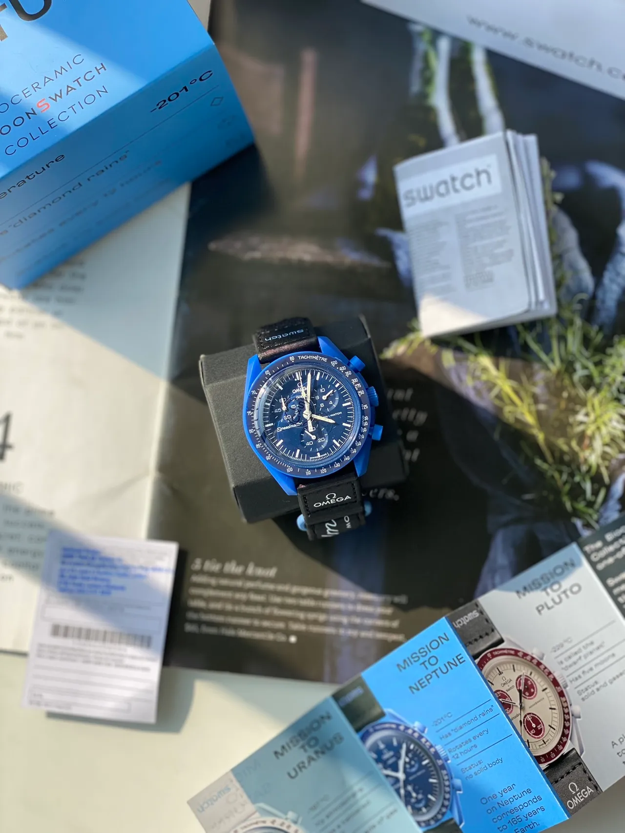 Omega Blue Black PVD-Coated Case Fabric NATO-Style Strap Mechanical Watch 7