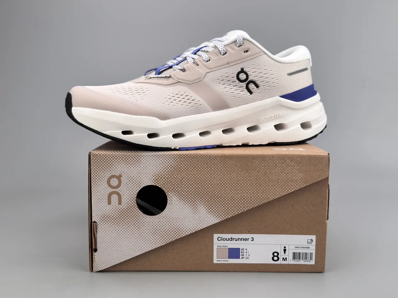 On Beige Blue Breathable Engineered Mesh Upper Open Hexagonal CloudTec Midsole Pods Running Shoes 4