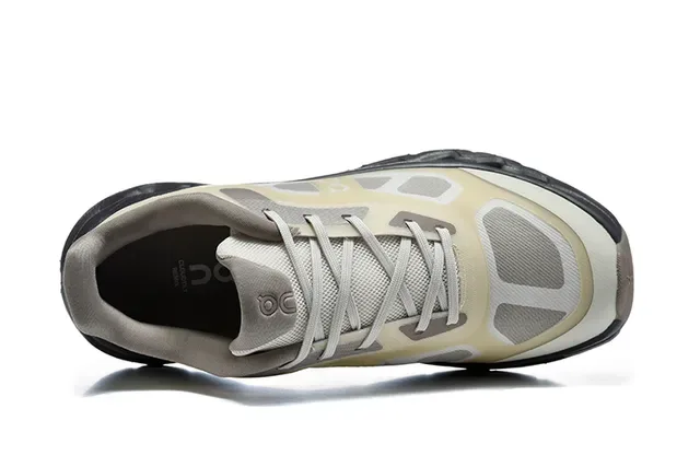 On Cloudmonster Beige and Gray Running Shoes 2