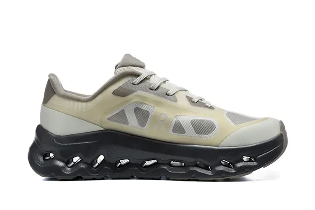 On Cloudmonster Beige and Gray Running Shoes 3