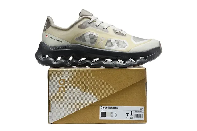 On Cloudmonster Beige and Gray Running Shoes 5