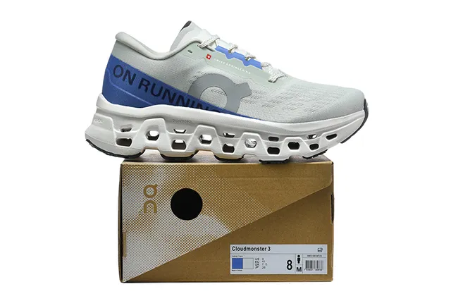 On Cloudmonster Light Gray Blue Running Shoes 2