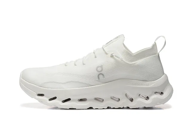 On Cloudmonster White Knit Sock-Fit Upper Open Hexagonal CloudTec Pods Running Shoes 5