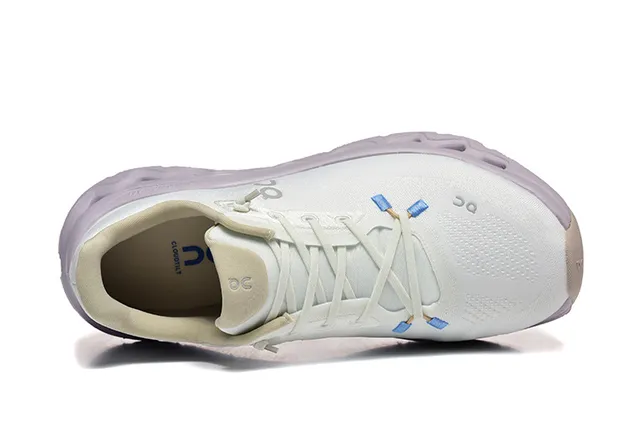 On Cloudmonster Branco Roxo Malha Engenharia Superior Esculpido Lavanda Solado Médio Tênis de Corrida 2