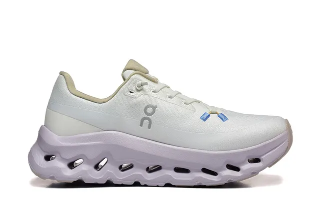 On Cloudmonster Branco Roxo Malha Engenharia Superior Esculpido Lavanda Solado Médio Tênis de Corrida 3