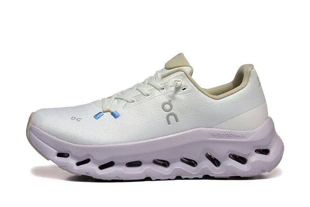 On Cloudmonster Branco Roxo Malha Engenharia Superior Esculpido Lavanda Solado Médio Tênis de Corrida 4