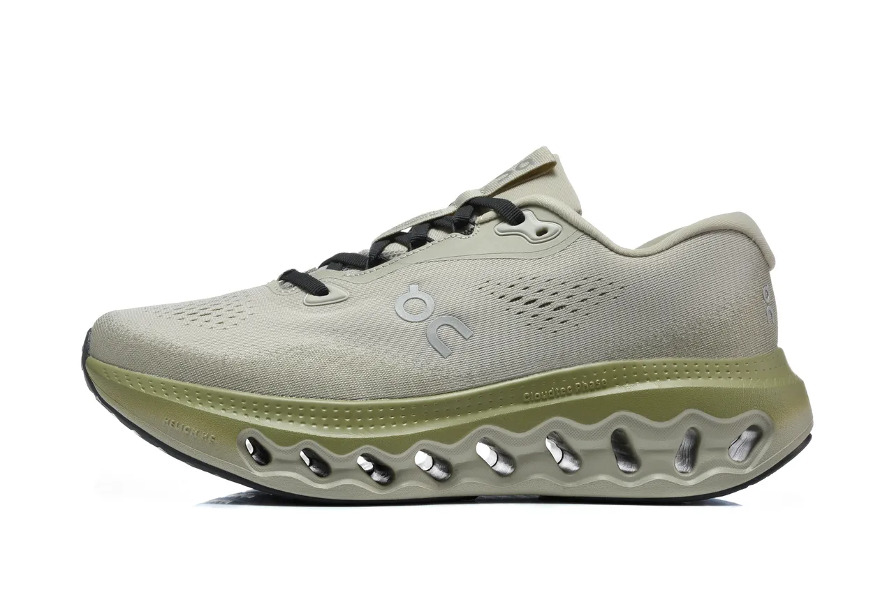 On Cloudsurfer 3 Light Gray Army Green Running Shoes 4