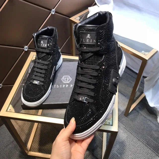 Philipp Plein Black White Baskets Lifestyle Hautes ornées de cristaux 3
