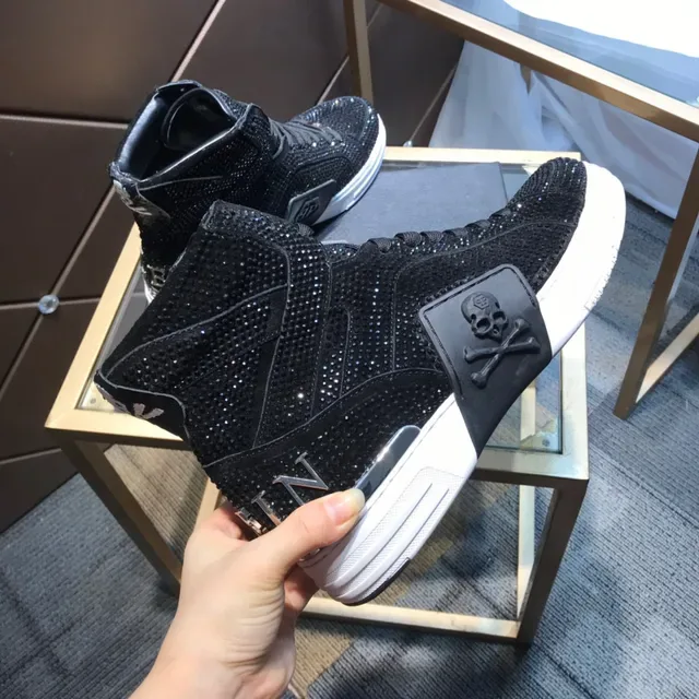Philipp Plein Black White Baskets Lifestyle Hautes ornées de cristaux 4
