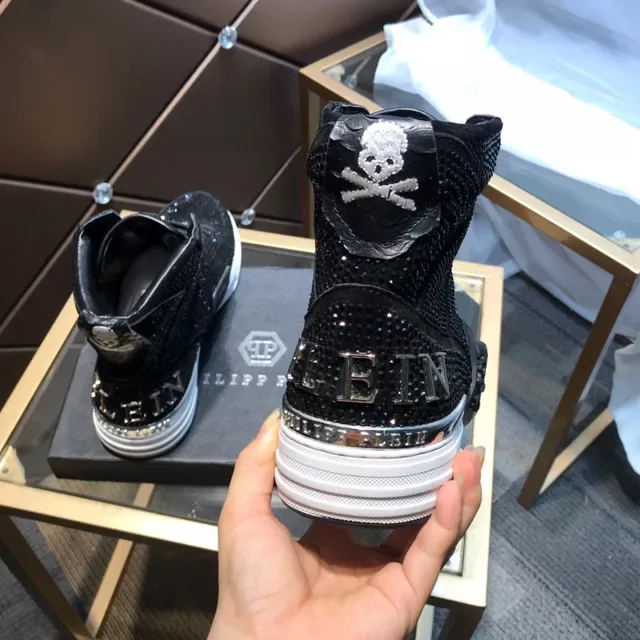 Philipp Plein Black White Baskets Lifestyle Hautes ornées de cristaux 6