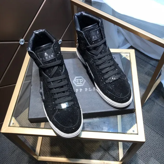 Philipp Plein Black White Baskets Lifestyle Hautes ornées de cristaux 7