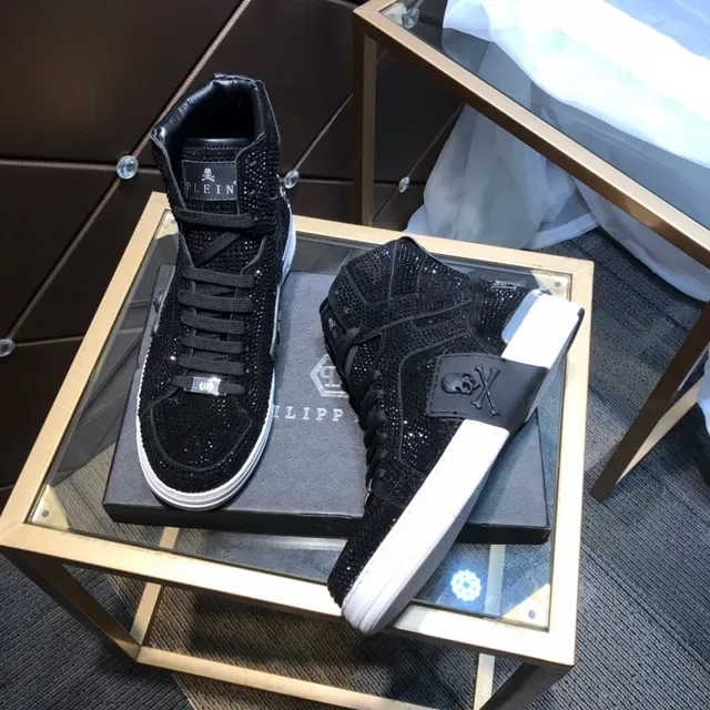 Philipp Plein Black White Baskets Lifestyle Hautes ornées de cristaux 8