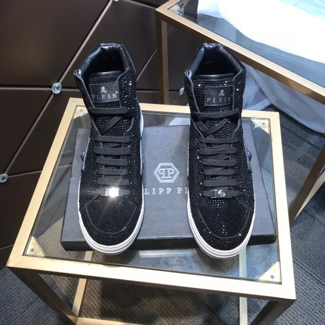 Philipp Plein Black White Baskets Lifestyle Hautes ornées de cristaux 9