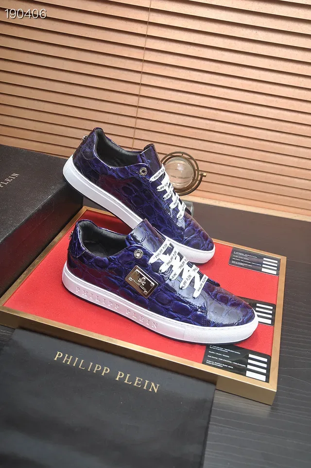 Philipp Plein Tênis Lifestyle de Couro com Embossagem de Crocodilo Azul e Branco com Cordões Trançados e Marca 6