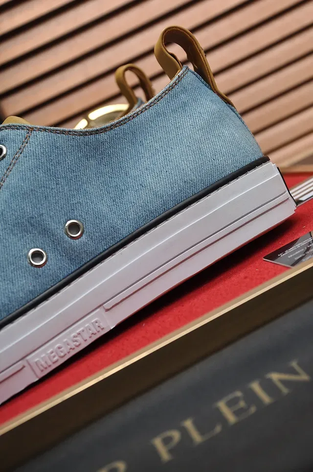 Philipp Plein Blue White Denim Upper Rubber Toe Cap Sneakers 2