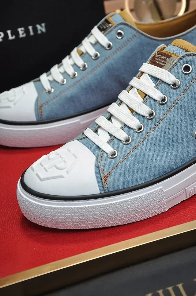 Philipp Plein Blue White Denim Upper Rubber Toe Cap Sneakers 3