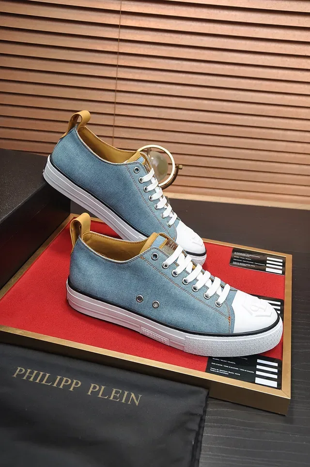 Philipp Plein Blue White Denim Upper Rubber Toe Cap Sneakers 4