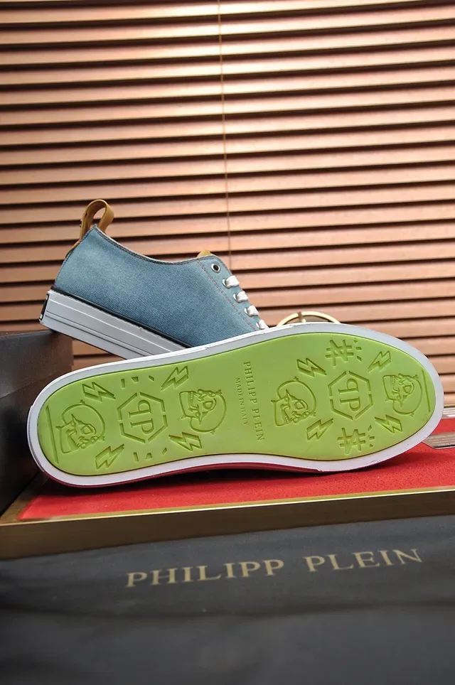 Philipp Plein Blue White Denim Upper Rubber Toe Cap Sneakers 5