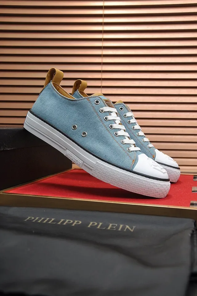 Philipp Plein Blue White Denim Upper Rubber Toe Cap Sneakers 8