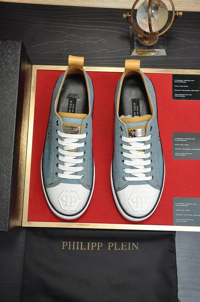 Philipp Plein Blue White Denim Upper Rubber Toe Cap Sneakers 9