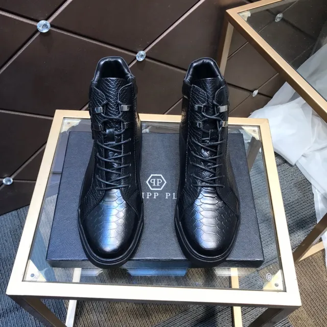 Philipp Plein Sneakers Lifestyle Haut Noir Cuir Texturé effet Peau de Serpent Sneakers Lifestyle 2