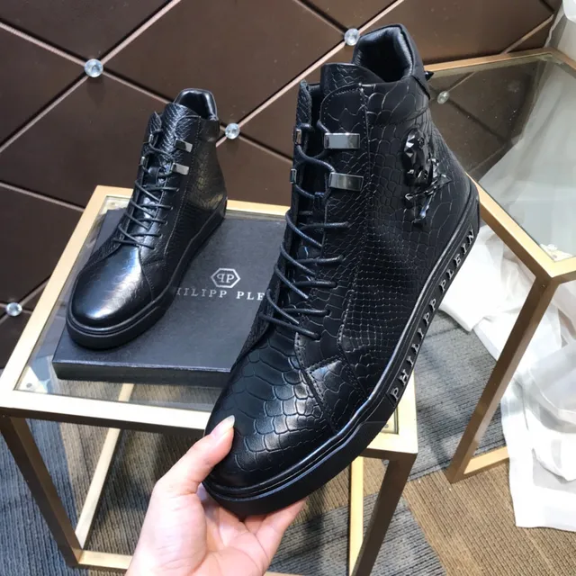 Philipp Plein Sneakers Lifestyle Haut Noir Cuir Texturé effet Peau de Serpent Sneakers Lifestyle 3