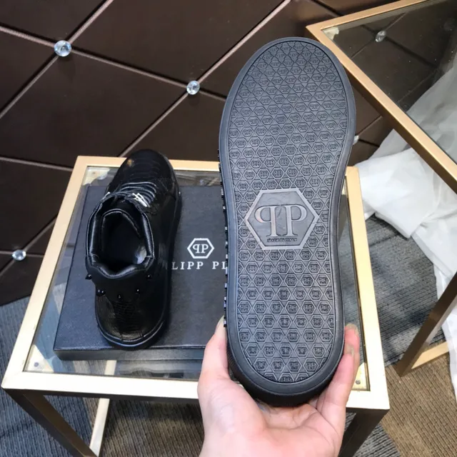 Philipp Plein Sneakers Lifestyle Haut Noir Cuir Texturé effet Peau de Serpent Sneakers Lifestyle 4
