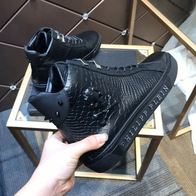 Philipp Plein Sneakers Lifestyle Haut Noir Cuir Texturé effet Peau de Serpent Sneakers Lifestyle 5