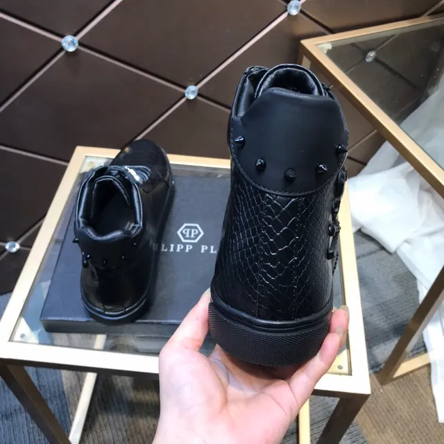 Philipp Plein Sneakers Lifestyle Haut Noir Cuir Texturé effet Peau de Serpent Sneakers Lifestyle 6
