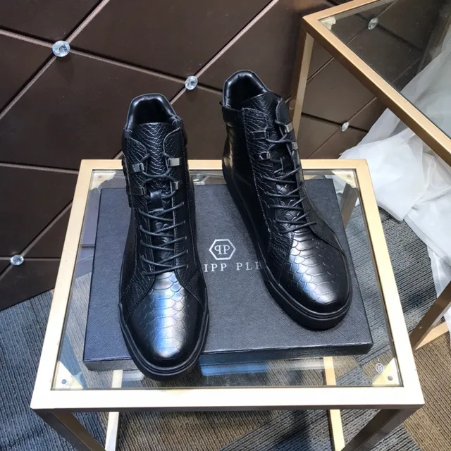 Philipp Plein Sneakers Lifestyle Haut Noir Cuir Texturé effet Peau de Serpent Sneakers Lifestyle 7